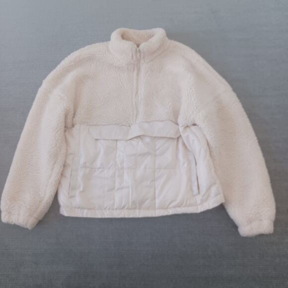 Fabletics Nelly Sherpa Pullover Jacket Women M Cream 1/4 Zip Pockets Athleisure - Picture 1 of 7